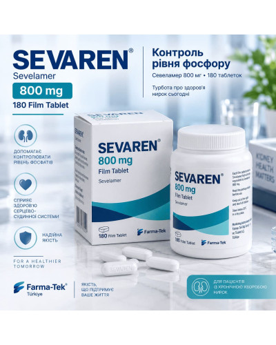 Севарен (Sevaren) Севеламер 800 мг №180 — таблетки, Farma-Tek, Туреччина